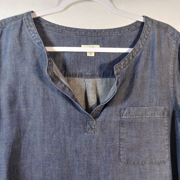 J. Jill Denim Chambray Roll Tab Sleeve Casual Top Size M - Picture 3 of 8